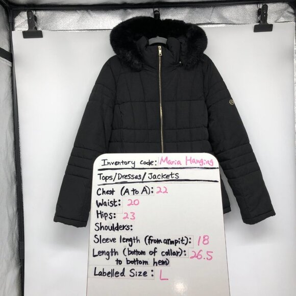 Calvin Klein Black Faux-Fur-Trim Hood Quilted Puffer Coat size L - Picture 16 of 16